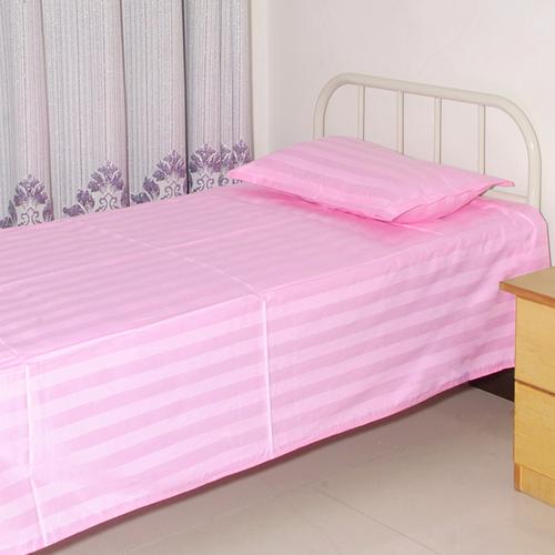 现货销售 妇幼保健院 医用床上用品三件套 粉色缎条床单被罩枕套